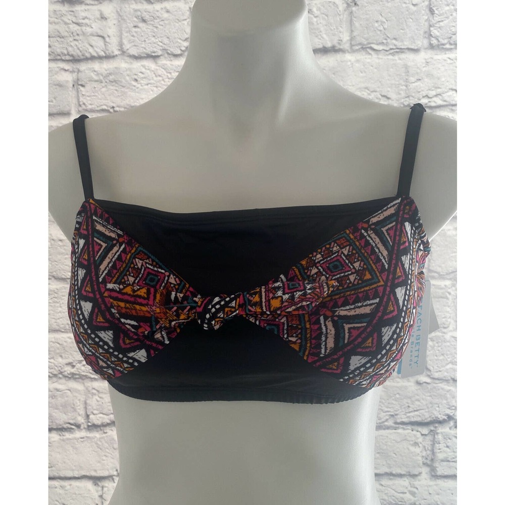 Beach Betty By Miracle Brands Women's Black Tie Front Bikini Top Size XL